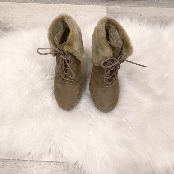 LILIANA Faux Fur Lace Up Ankle Booties with Heels - Picture 6 of 7